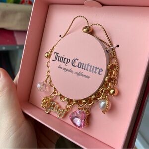 Juicy Couture Gold Charm Bracelet with Pink Accents